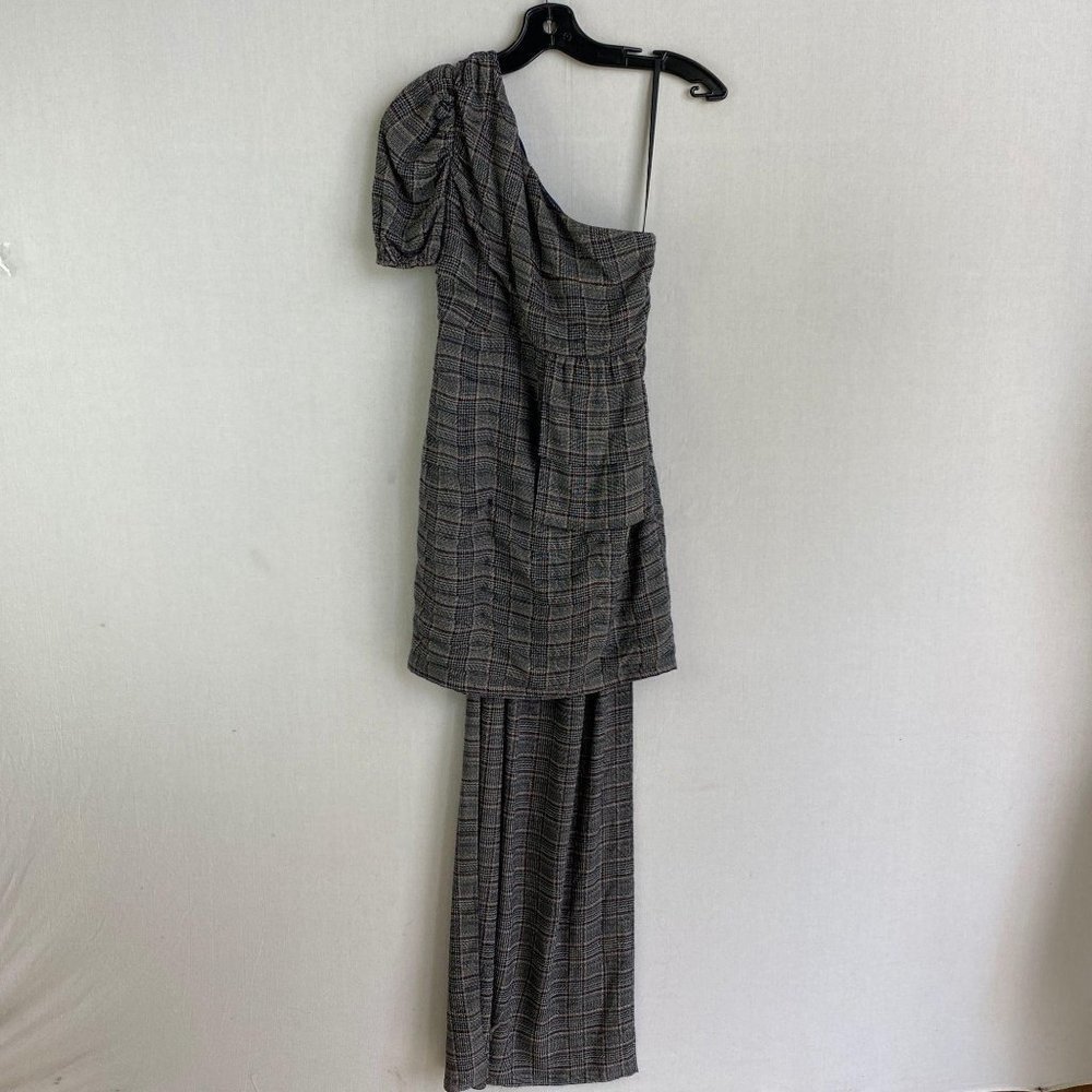 BEBE Navy Plaid One Shoulder Mini Dress NWT